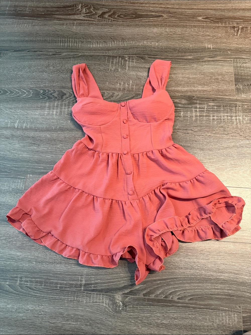 Womens Rust Pink Ruffle Tiered One-Piece Romper